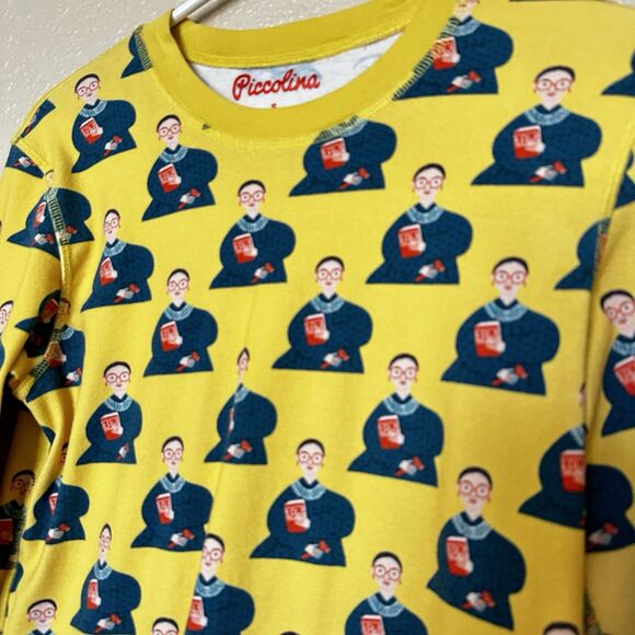 piccolino Womens Size Small Justice Ruth Bader Ginsberg judge Pajama TOP Yellow - Picture 2 of 5